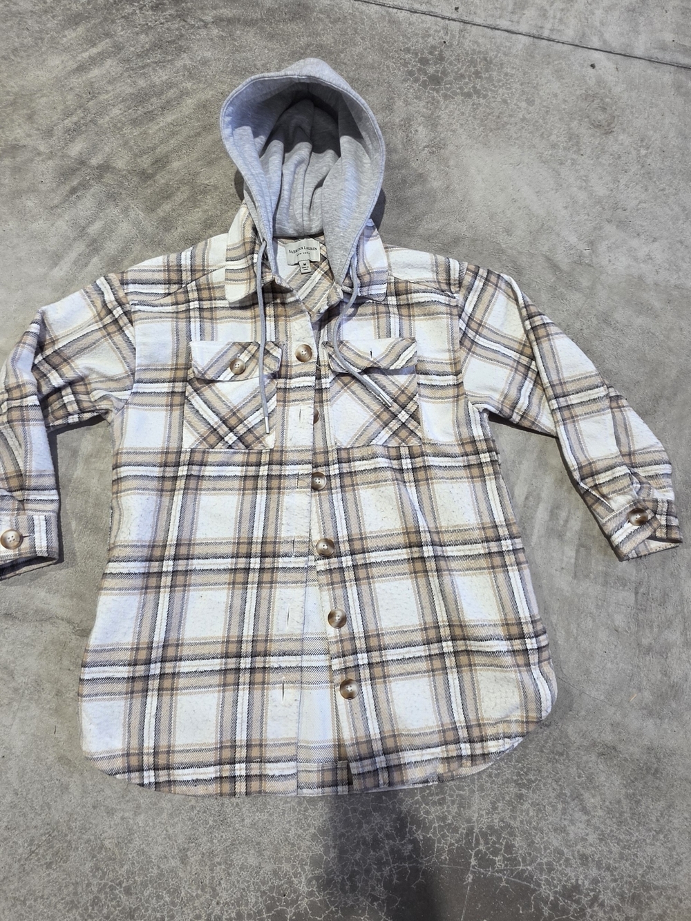 Plaid Hooded Shacket Jacket - Gray, Cream & Tan